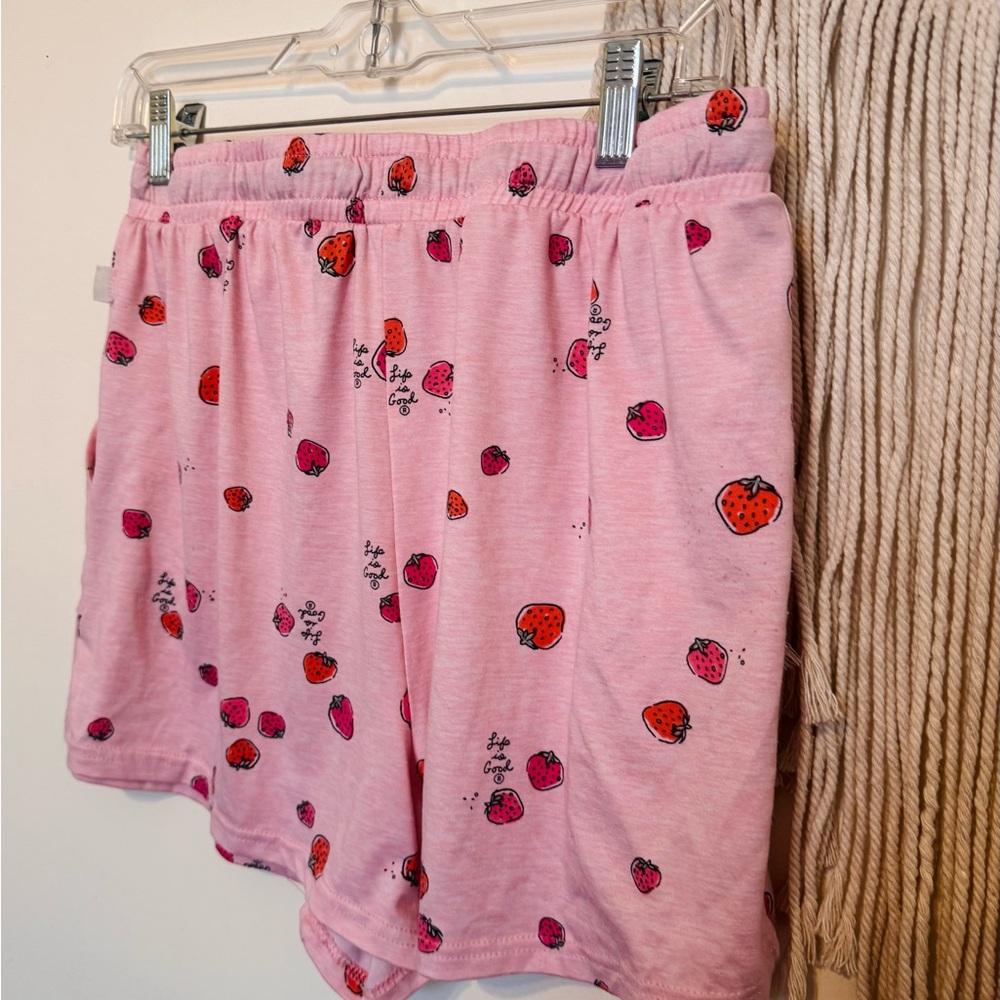 Life Is Good Pink Shorts with Strawberry Design